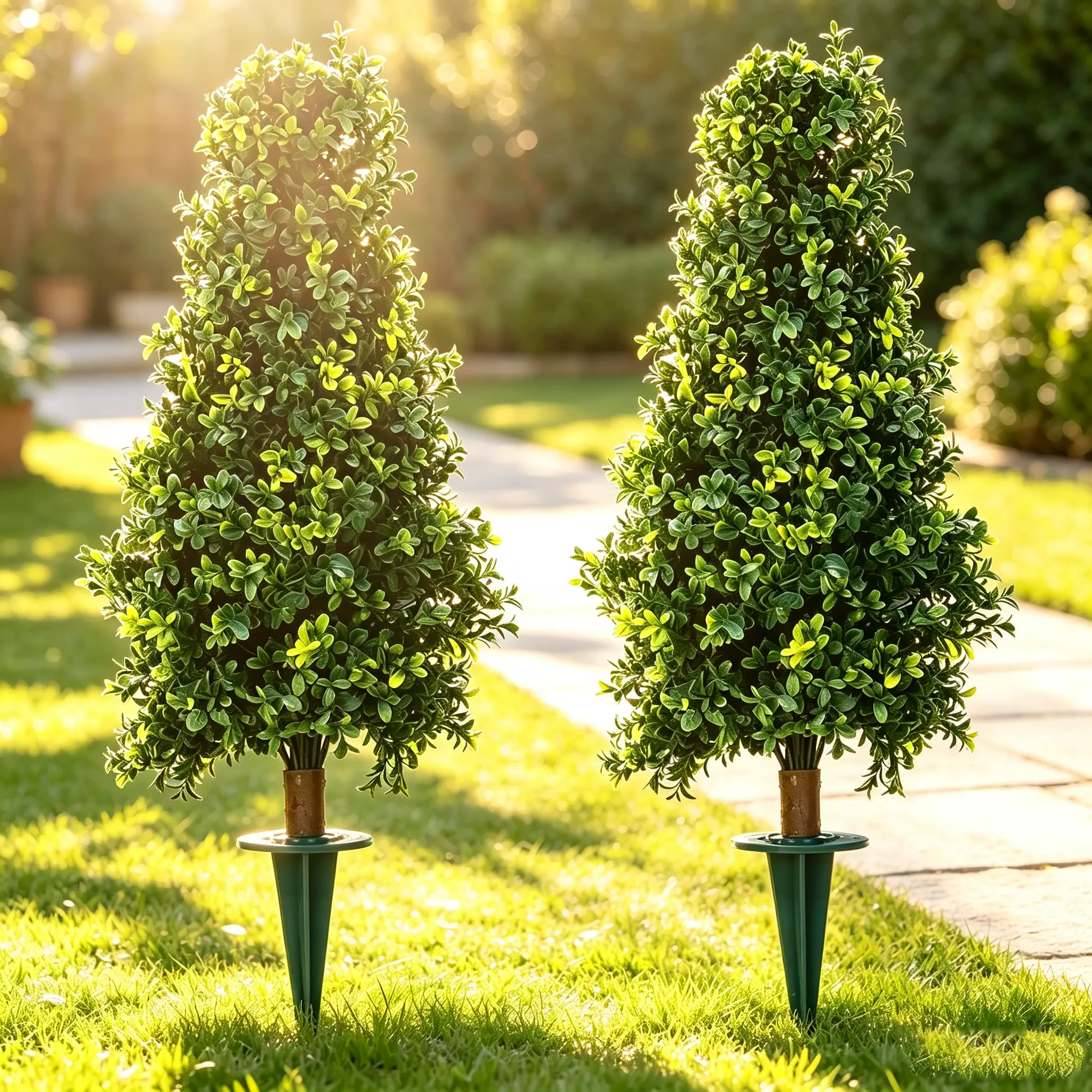 Two Artificial UV Rated 30'' Boxwood Cone Topiary w/Spike, Silk Tree Warehouse Indoor Outdoor Tree Bush Ball Plant Evergreen Pine summerwins