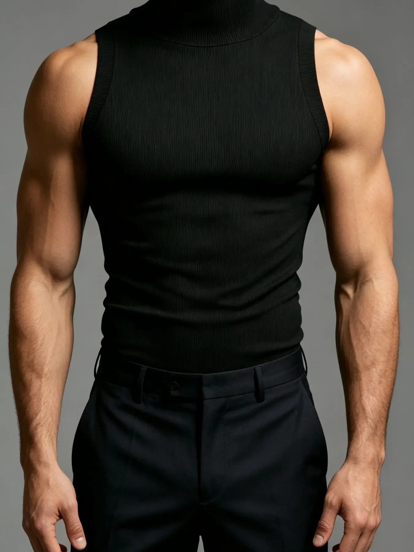 Men's Sleeveless High Neck Top, Fitted Casual Streetwear Tank, Knit Tank Tops, Comfortable, Stylish and Classic, Perfect for Daily Wear