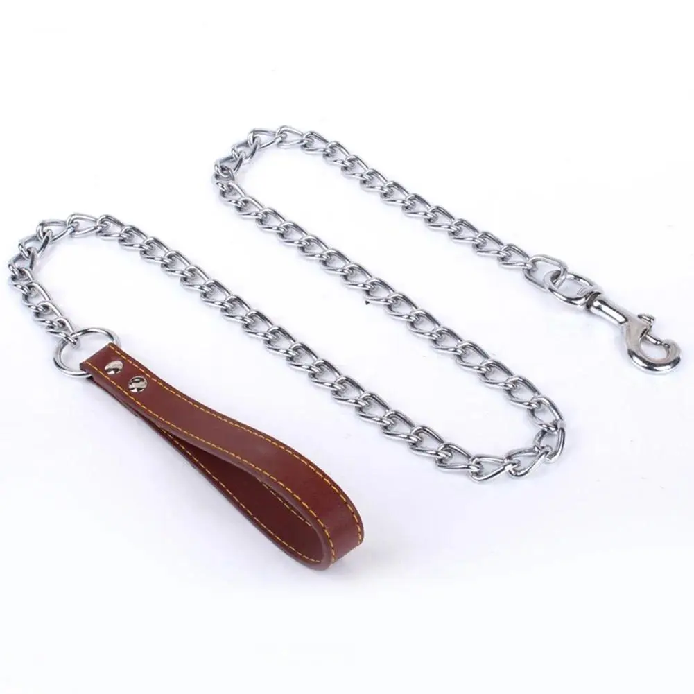 Heavy Duty Bite-Proof Iron-PU Metal Chain Dog Leash, 3-Color Pet Lead with Trigger Hook Handle, Training Aid for Basic Collars Use