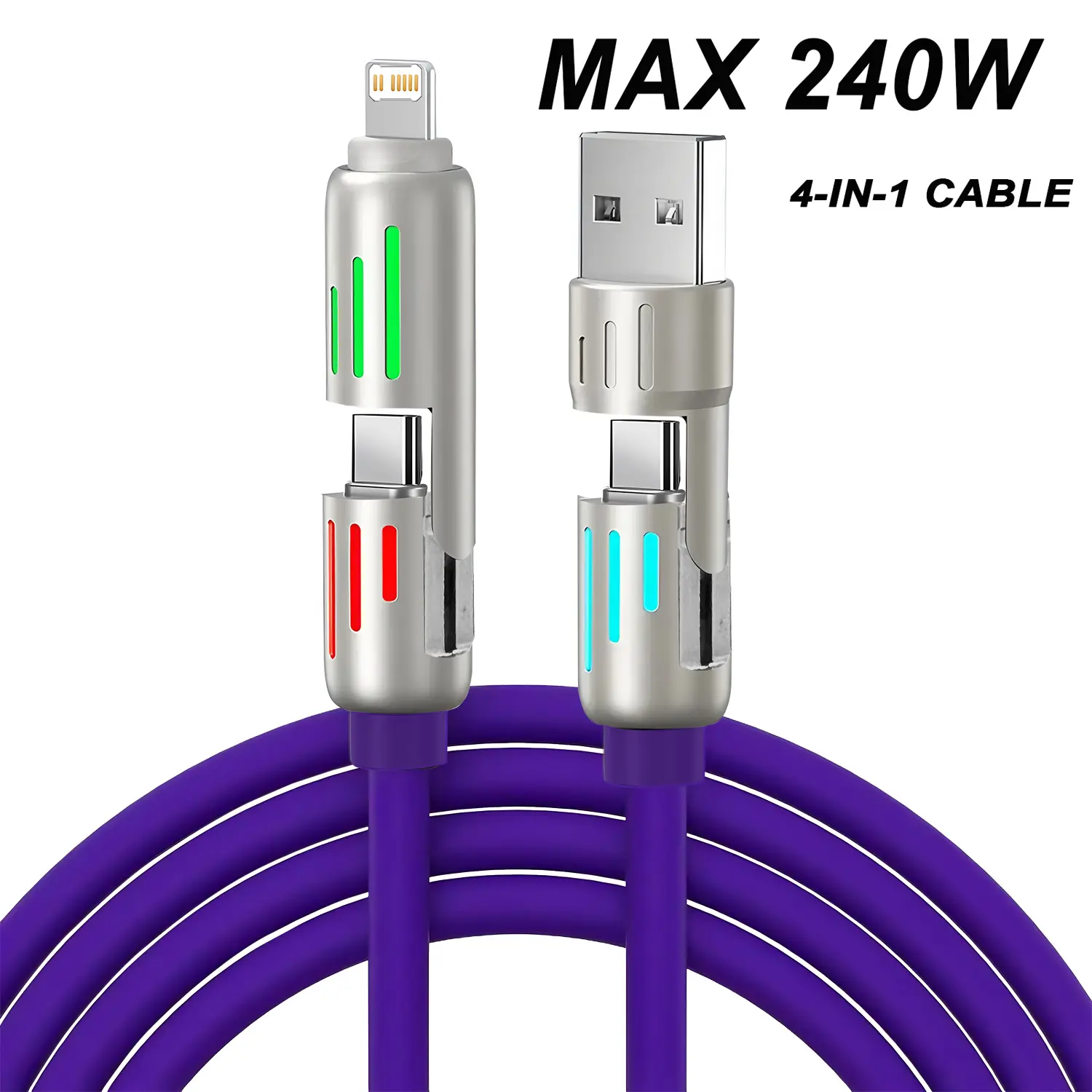 4-In-1 Phone Charging Cable, Multifunctional Charging Cable, 240w PD Fast Charge Data Line, Universal Charger Compatible with Smart Devices, High-Speed USB-C Adapter, Type C Charging Cord