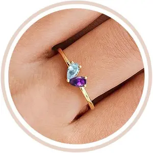 Mothers Day Gifts Gold Heart Birthstone Rings for Women Non Tarnish Stackable Pinky Ring Dainty 14K Gold Plated CZ Gemstone Ring Wedding Promise Ring Birthday Jewelry Gift for Mom