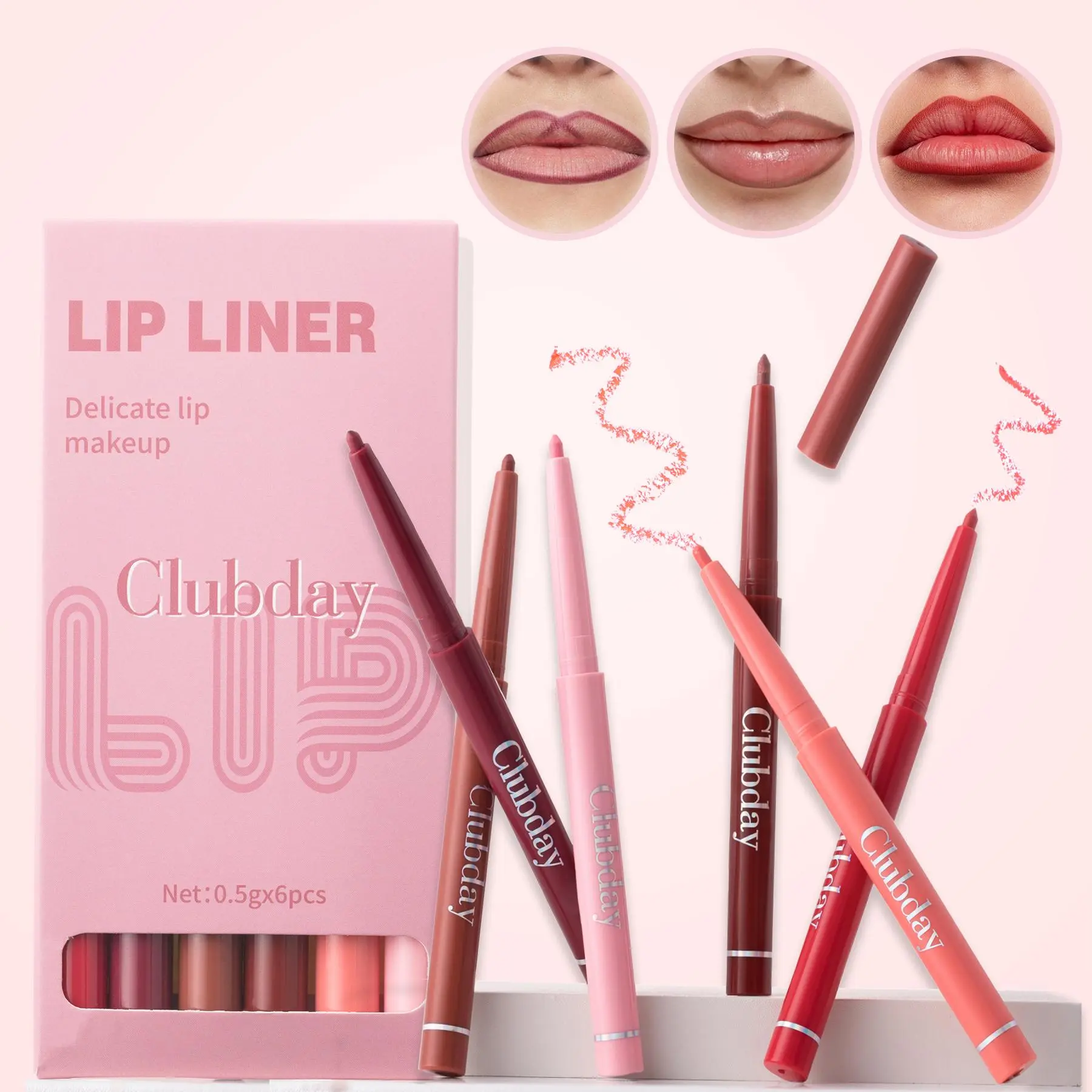 6-color 6-piece lip liner set waterproof, sweat resistant, non discoloring automatic lipliner matte multi-color lip contour finishing lip liner makeup Lip Liner Pen Kit