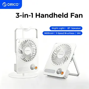 ORICO Desktop & Wall Mountable Fan, 3600mAh Rechargeable, 14-Hour Runtime, 3-Speed Brushless, Digital Display, Quiet, Handheld Fan, Type-C Powered,  Night Light & Bluetooth Optional FathersDay Gift-dFan