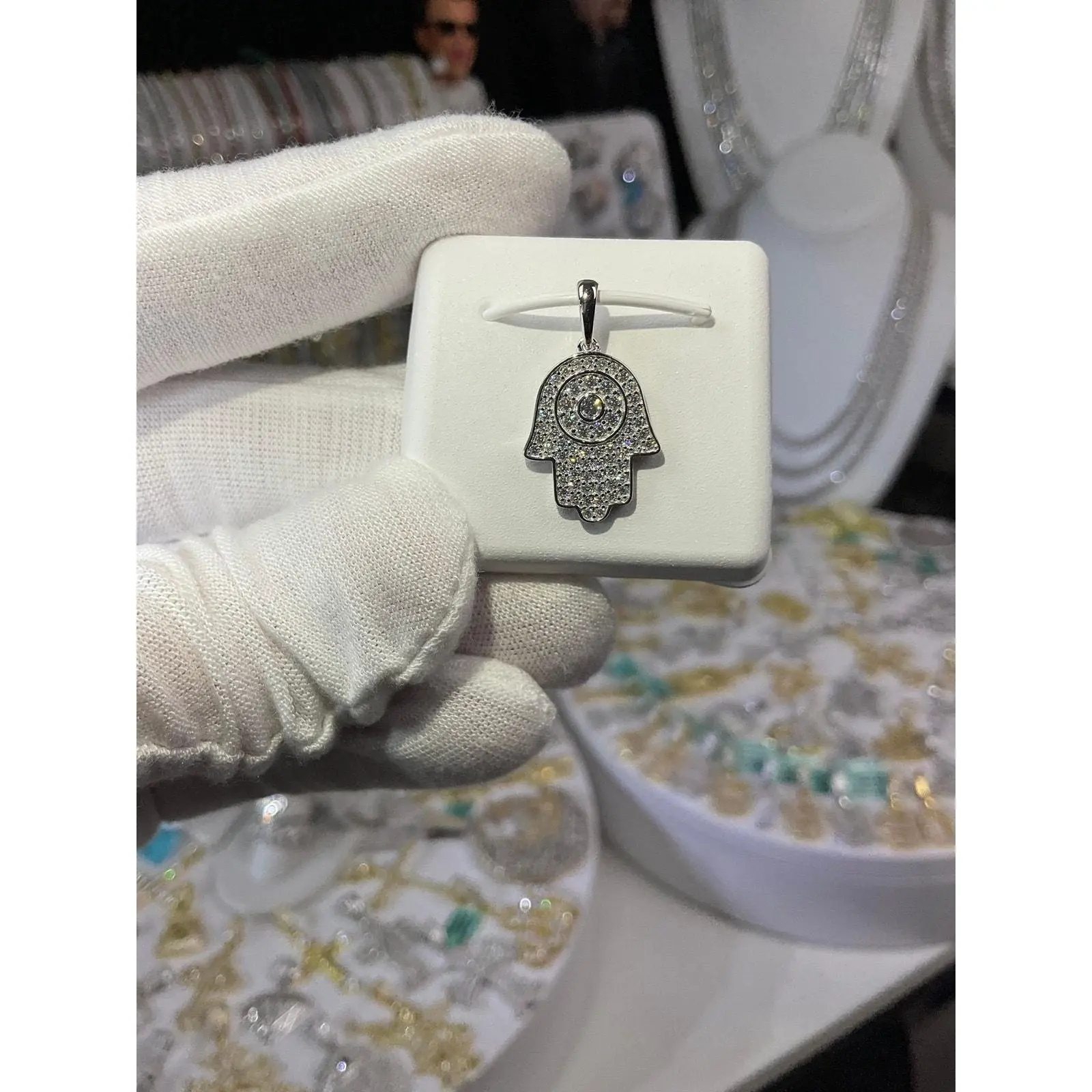 Sterling Silver Moissanite Hamsa Pendant, Necklace Pendant, Gift Necklace