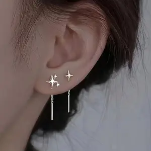 Elegant Sexy Polaris Chain Pendant Alloy Earrings - Chain-Attached, No Plating, Fashionable Ear Needles, Suitable for Daily & Banquet Occasions, Chain-Attached Earrings