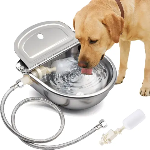 Hasmit 3L Automatic Water Dispenser for Dogs - 304 Stainless Steel Bowl, Hose-Connected Self-Filling, Durable Construction, Easy to Clean Indoor-Outdoor Pet Watering Solution (Fits Horse, Cow, Duck)