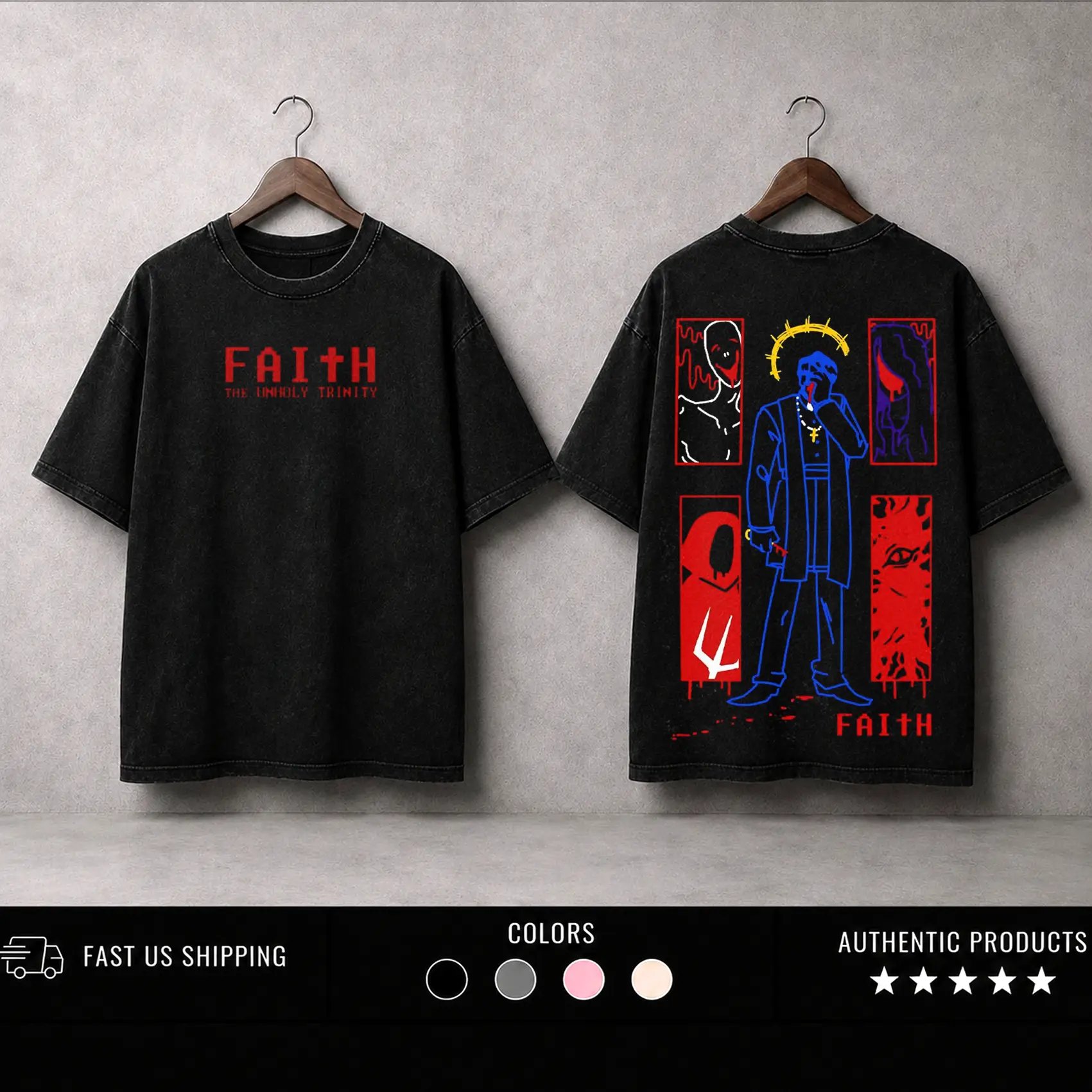 FAITH The Unholy Trinity Horror Game Vintage Washed Tee Unisex Heavyweight Cotton T-Shirt,Sweatshirt, Hoodie Menswear Streetwear Top, Men Gift Comfort Color Good Graphic Shirt