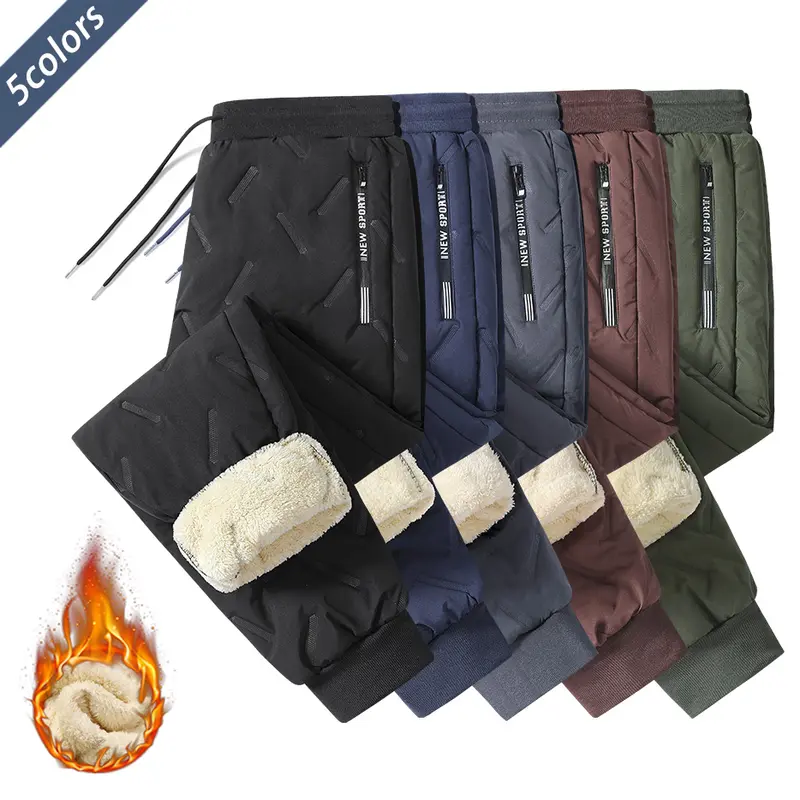 Men's 3-Piece Solid Color Fleece-Lined Drawstring Sweatpants Set - Fitness Athletic Outdoor Activewear, Mid-Waist, Thick Elastic Fabric, Practical Pockets, Zipper, Cold Resistant, Easy to Style Winter Casual Bottoms for Gifting