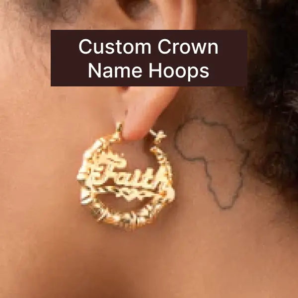 [Tres Colori] Bamboo Crown Name Earrings Custom Made Personalized Bamboo Hoop Earrings Crown Name Jewelry Statement Custom Earrings Daily Wear Fashion Gift for Women