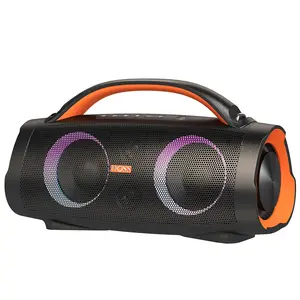 DOSS Extreme Boom+ Portable Outdoor Bluetooth Speaker, 100W Stereo Sound Box, IPX6 Waterproof Bluetooth 5.3 Rechargeable Audio System with Beat-Synced LED Lights, PartySync Mode, Orange Wireless Charging Handle for Smartphones, No-Cable Convenience, Smart