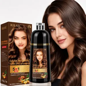 Black Hair Dye Shampoo 5-in-1, 500ml – Grey Hair Coverage Colour Shampoo for Men & Women, Natural-Looking Black Hair Colour, Easy At-Home Hair Dye with Ginseng, Ginger & Argan Oil