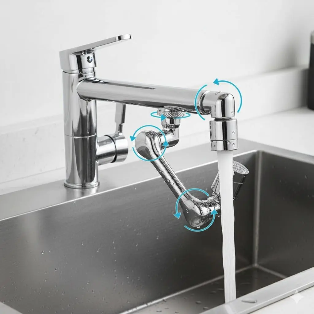 Universal Kitchen Faucet Extender with Flexible Gooseneck, Splash-Free Rotating Adapter, Multi-Angle Adjustable Spray Nozzle and Aerator, Tool-Free Installation Water-Saving Filter, Sink Extension for Dishwashing