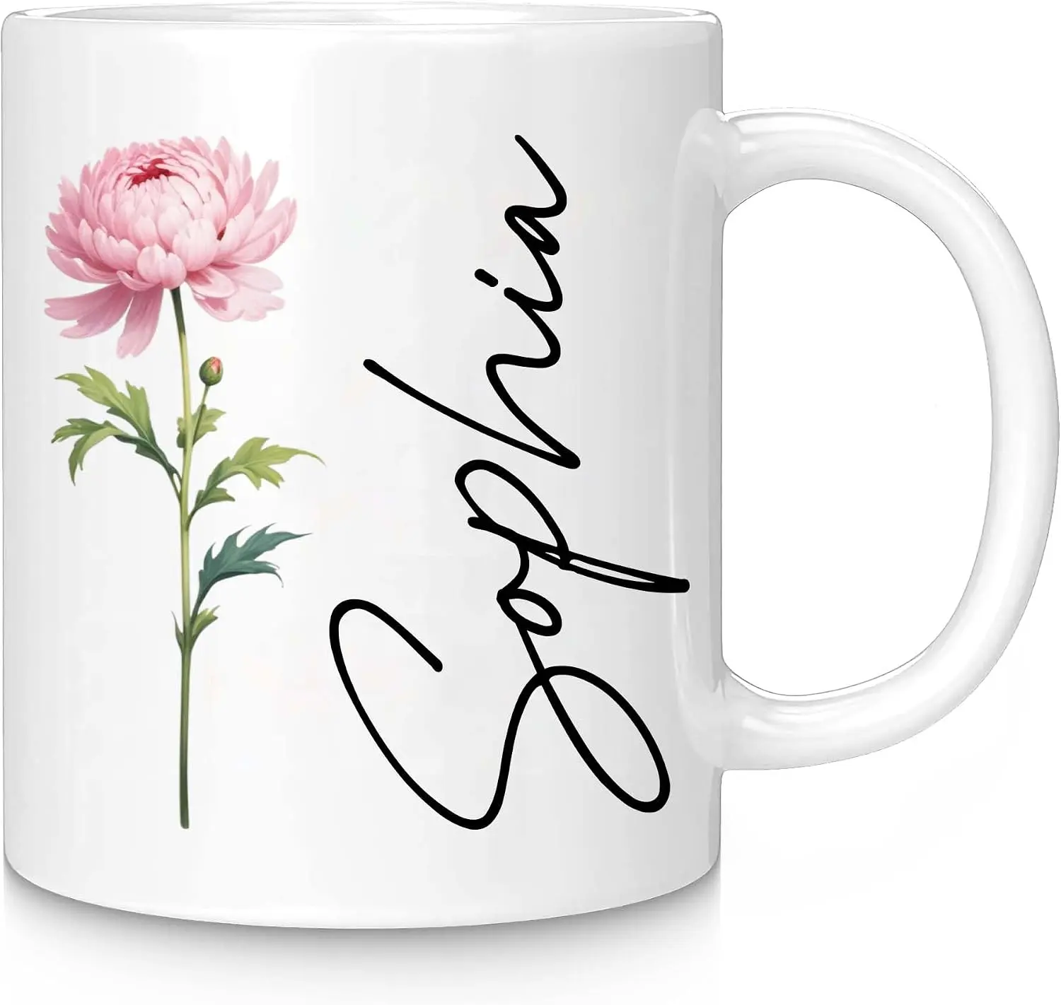 Elemtansy Mothers Day Custom Coffee Mug with Birth Flower & Text, 11oz Ceramic Personalized Mugs for Women, Customized Birthday Gifts for Mom Sister Coworker Best Friend (Flower & Name)