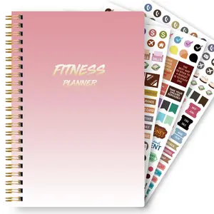Fitness Planner, Spiral Bound Planner, 1 Count Fitness Planner with 3 Stickers, Training Log, Daily Health and Health Diary, Fitness Progress Tracker, Weight Loss Calendar