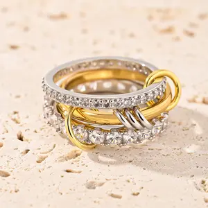 Stackable Rings for Women, 18k Gold Plated Cubic Zirconia Rings, Silver Gold Multi Ring Mixed Metals Stack Rings Set