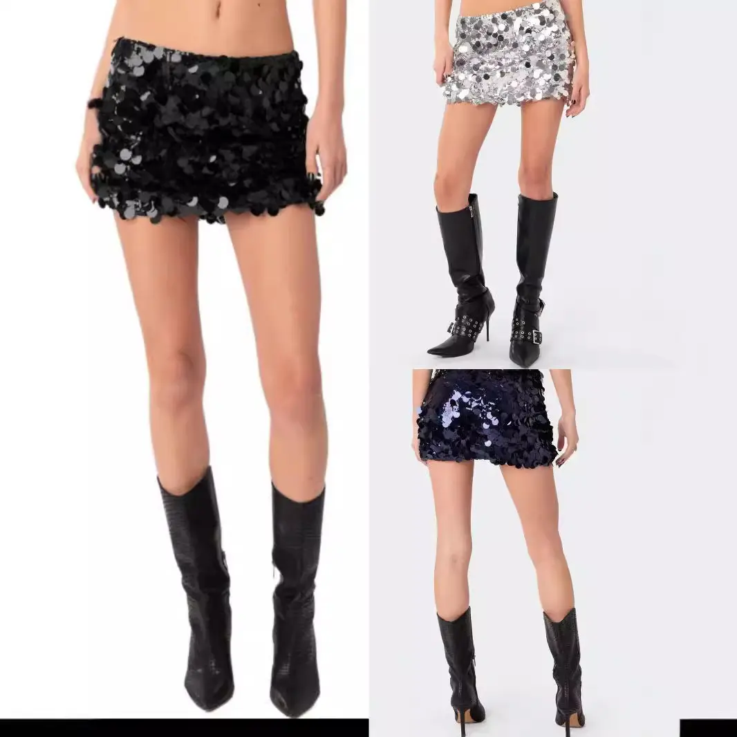 Women's Elegant Chic Skirt - High-Rise Small Sequins Bold Mini Silhouette Slim-Fit Bottoms for Cocktail, Party Wear