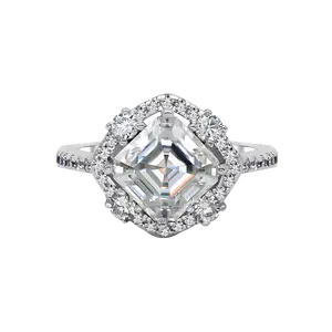 【725】Valentine's Flash Quartet Halo 2.5 Carat Asscher Cut Synthetic Moissanite Ring