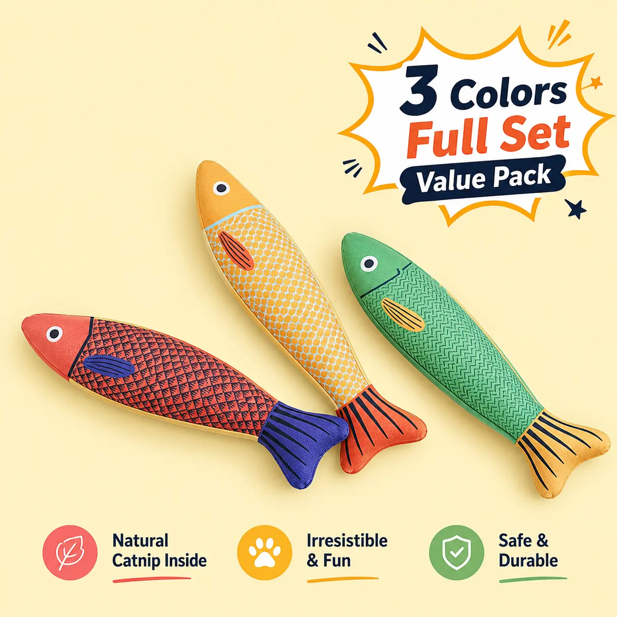 Cat Fish Toy with Catnip 3 Pack – Cute Sardine Plush Kicker, Crinkle Interactive Toy Set, Best Gift for Cat That Goes Crazy for Catnip #Petlovers