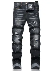 Men's Fashionable Ripped Jeans Regular Fit Denim Pants for Daily Wear, Fashion Men's Bottoms for All Seasons, Jeans Distressed