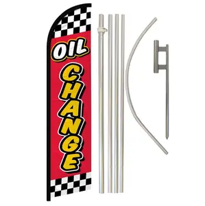 Oil Change (Red Checkered) Windless Banner Flag & Pole Kit