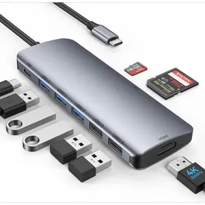SQ-APT001 USB C Hub, 9 in 1 USB C to 4K@60HZ HDMI Multiport Adapter, 3 USB 3.0 Ports, SD/TF Card Reader, 100W PD, Desigend for MacBook Pro Air HP XPS and Other Type C Devices