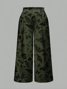 Gothic Plus Size Loose Pants with Dark Moth, Skull, Snake and Insect Print Patterns, Fashionable Casual Bottom for Women
