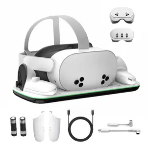 Dock Compatible with  Oculus Quest 3/3S, VR Headset Controller Accessories,  Station with Closable LED ,  ,  , 2 Rechargeable