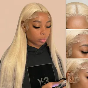 [Daily use] 13x6 HD Lace Frontal Wig Straight Synthetic Hair - Pre-Plucked Natural Hairline Melted Lace women's wigs Blonde Black Highlight Brown  Ombre blonde