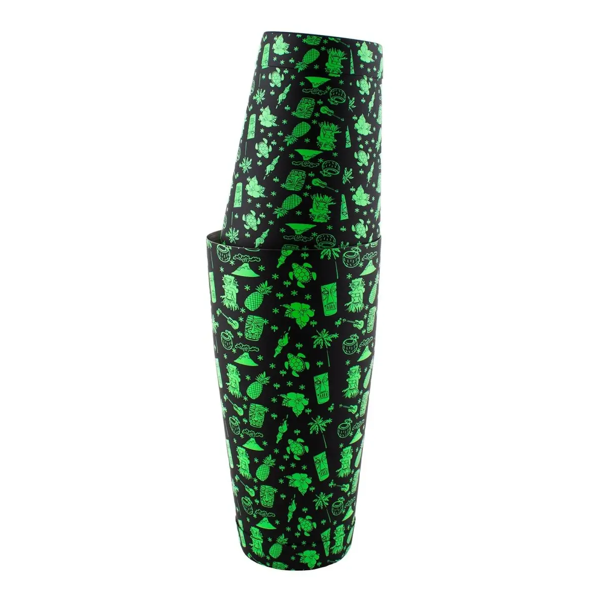 BarConic® Traditional Weighted Stainless Steel Tiki-Style 2-Piece Cocktail Shaker Set - 18oz,28oz Shaker Tins,5" Tall,3.5" Rim Diameter,2.5" Depth,Black Light Reactive,Unique Finish,Bar Decor for Whiskey Lovers,Kitchen Bar Utensils