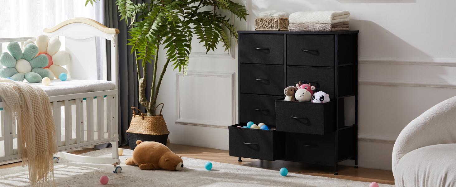 Sweet Furniture F Dresser - Fabric Storage Tower with 8 Drawers, Bedroom Drawer Dresser Organizer, Chest of Drawers with Fabric Bins, Steel Frame and Wood Top for Bedroom, Closet, Entryway