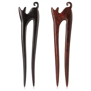 2PCS Wooden Hair Sticks French Twist Hair Pin, Handmade Ebony Sandalwood Hair Forks Hair Sticks for Buns, Vintage Chinese Hair Pins Hair Chopsticks for Long Thick Hair Women Chignon Bun Updo Hairstyle