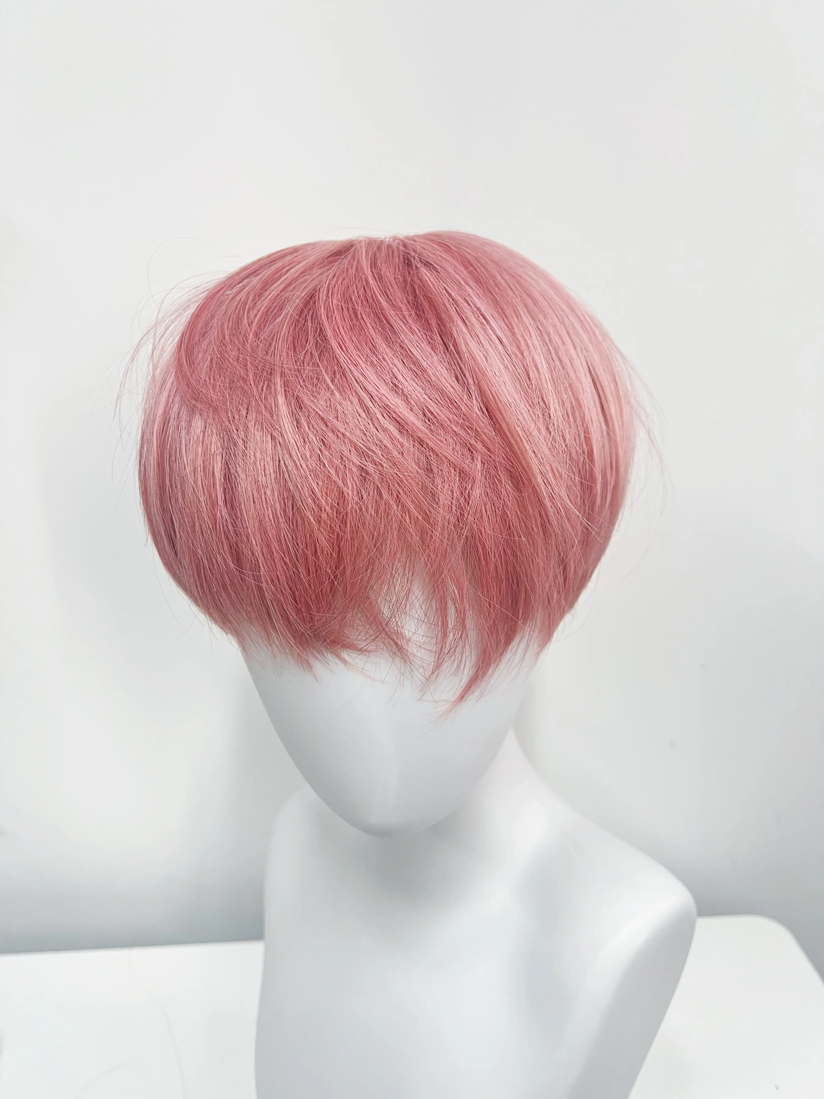 Pink Short Hair Wig for Men, Synthetic Wig, Artificial Wig, 6 Inch Natural Layered Heat-Resistant Fiber, Short Length Wigs with Bangs, Bob With Bangs, All Seasons
