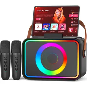 Karaoke Machine,Portable  Speaker with 2  Microphone for Adults &  with LED Lights, Karaoke Microphone with PA System Supports USB/TF/AUX, for Party(Black)
