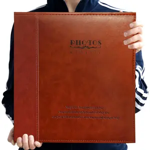 Self-Stick Page Photo Album, Family Album, Leather Cover, Hand Made DIY Albums Holds 3x5, 4x6, 5x7, 6x8,8x10 Photos A52035 (Red Brown, Large)