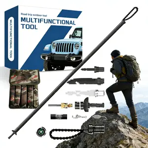 10-in-1 Tactical Trekking Staff - A retractable and foldable multi-functional tool featuring a compass, lighter, saw blade, screwdriver, and fishing line/fish bait functions - High-quality outdoor survival equipment, suitable for hiking.