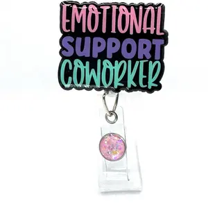 Emotional Support Coworker Badge Reel, Retractable Swivel Alligator Clip, Nurse, RN, LPN, Dental, Teacher