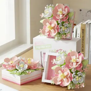 Creative Flower Bouquet Box, Small Particles Rose Lily Flower Box, Assembly Building Blocks, Desktop Decoration Toy, Decorative Flowers, Gifts for Mother's Day and Valentine's Day, Faux Flowers, Three Dimensional Flower, Artificial Flowers