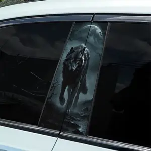 2 Pieces Medium Concept Big Wolf Dog Creative Pattern Smooth Self-Adhesive Plastic B-Post Door Sticker, Durable Vinyl Protective Film, Suitable for External Accessories, Easy DIY Installation