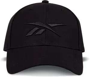 Reebok Running Hat - Black 6-Panel Cap with Embroidered Eyelets, Adjustable Snapback Closure, Lightweight, Quick Drying, Sun Protection, Recycled Materials