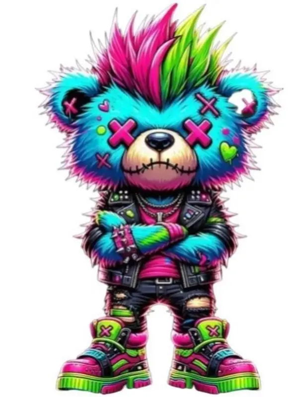 Custom Street Punk Bear DTF Heat Transfer DIY Kit - Full-Color Print Specialty Supplies with Press, DTF Film, Multi-Size Options for Tees