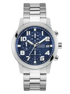 GUESS Male Silver-Tone and Blue Multifunction Watch