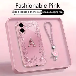 Suitable for [iPhone 16 Plus] high-end women's phone case🥰，free four-leaf clover lanyard included—choose any one of the 26 letters. Drop-resistant and fingerprint-proof. YM99
