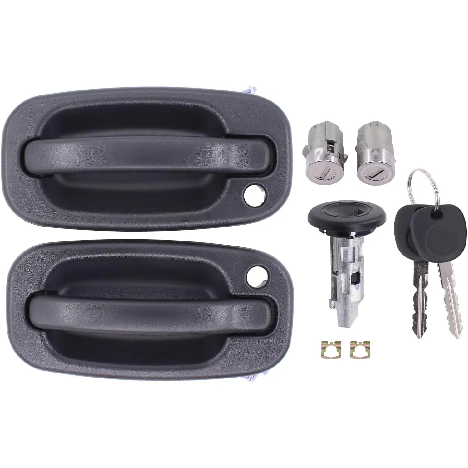 Ignition Switch and Front Left Right Side Door Lock Cylinder with Exterior Door Handles Set for Chevrolet Silverado Suburban Tahoe Avalanche for GMC Sierra Yukon for Cadillac Escalade 1999-2007