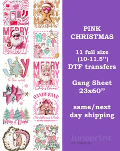 Pink Christmas DTF Gang Sheet: 11 Ready To Press DTF Transfers - 23x60