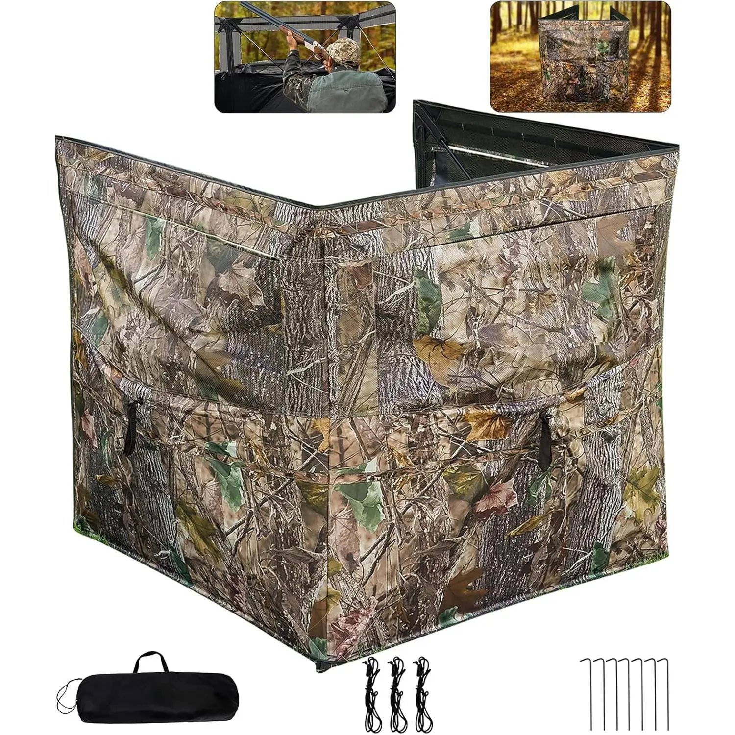 Pop-Up Ground Blind for Hunters, 3-Panel Silent 3D Camouflage Fabric Tent for 2-3 Adults, Lightweight 6lb Portable Design with See-Through Mesh Windows and Carry Backpack, Outdoor, Hunting Blind, Silent & Effective Camouflage, Spacious, 2-3 Person