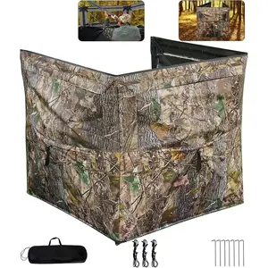 3-Panel Hunting Blind 40x40 Inches, Portable See Through Ground Blind for Deer Turkey, Pop Up Camo Tent with Bag for 2-3 Person, Silent Adjustable Windows, Camouflage Pattern