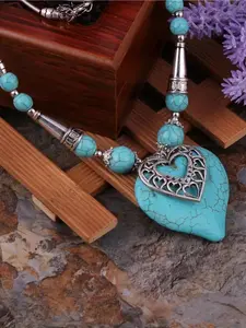 Mother's Day Gift Vintage Boho Style Heart Design Pendant Necklace, Turquoise Texture Decorative Jewelry Accessories for Women & Men for Party, Daily Clothing Decor, Hearts Pendant Necklace