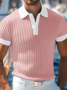 Men’s Fashion Contrast Collar Polo Shirt,  Creates a Stylish Casual Look for Men, Casual Wear, Polyester Fabric, High-Quality Texture, Suitable for Gifting, Traveling Elegantr gifts for dad gifts for dad christmas gifts for dad v neck shirt