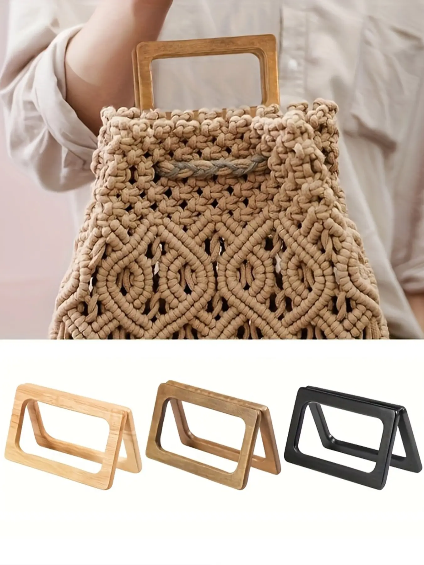 Wooden Handbag Handles Set, handcrafted handles, DIY Bag Accessories for Craft Making, Reusable & Durable, Natural Style, Suitable for Beach Bags, Shopping, Weddings, Party