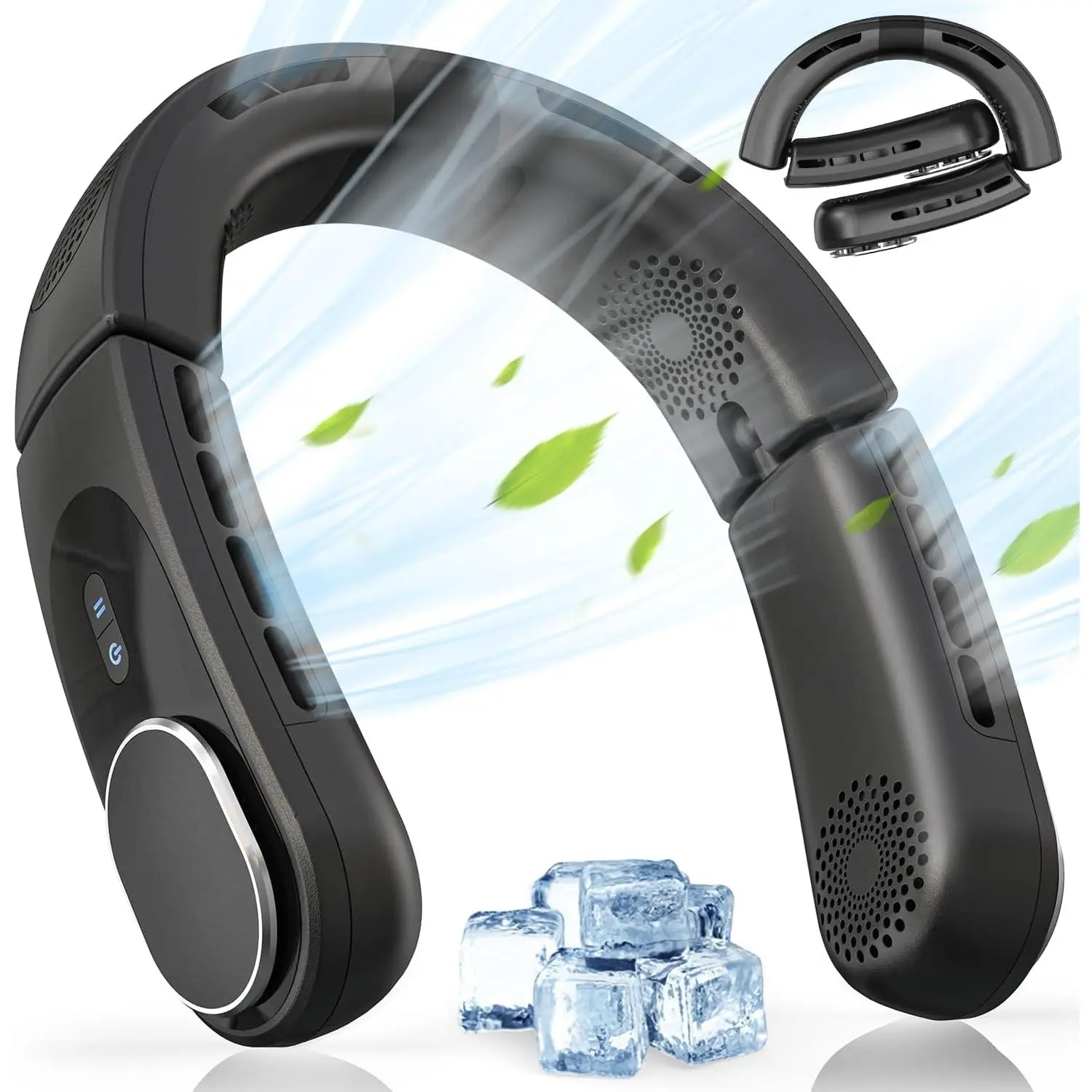 ChillGo Bladeless  Fan - 5200mAh Personal Portable Fan -  Air Conditioner - Cooling Wearable Fan Rechargeable - MAX 12Hrs, 4 Motors, Foldable -  Gifts for Men Women - Black